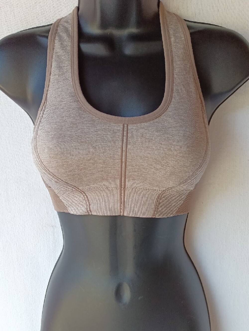 New Balance Seamless Knit Compression Racerback Sports Bra in Heather & Taupe